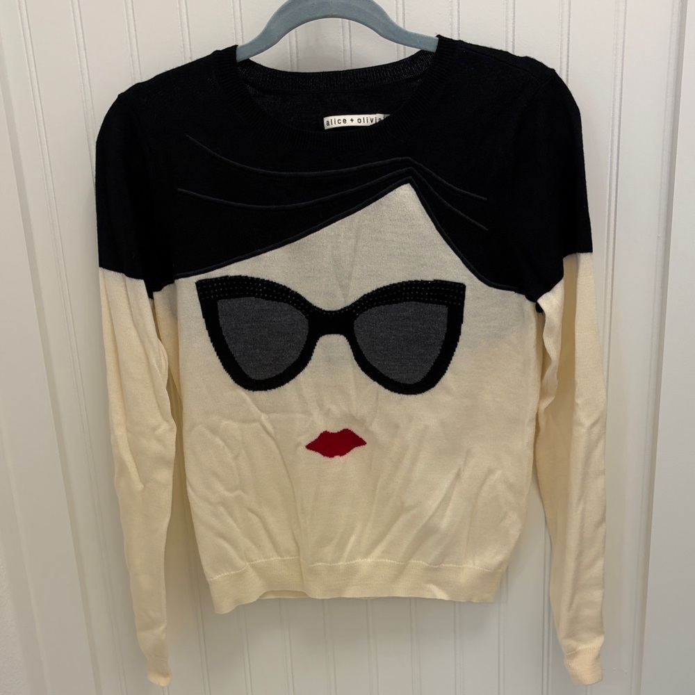 Alice + Olivia Black and Cream Sweater with Red Accent